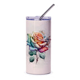 Rainbow Rose Tumbler, Floral Art Tumbler, Watercolor Flower Tumbler, Unique Tumbler, Stylish Tumbler, Gift for Her, Gift for Him, Tumbler - Tawshia